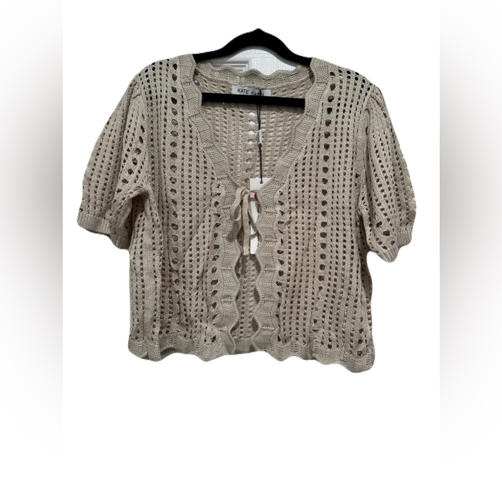 Kate Kasin Beige Women's Crochet Cardigan